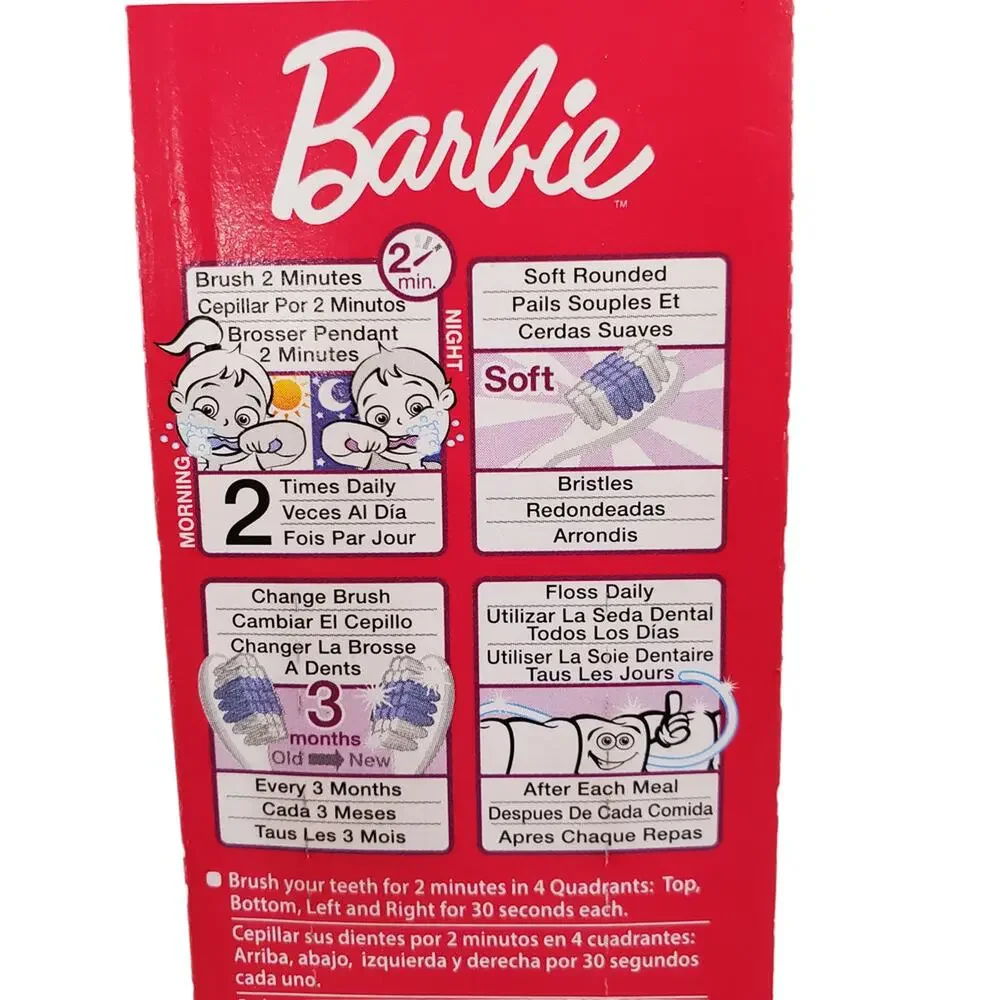 Barbie Pink Toothbrushes BrushBuddies 2 Pack Barbie Soft Toothbrush